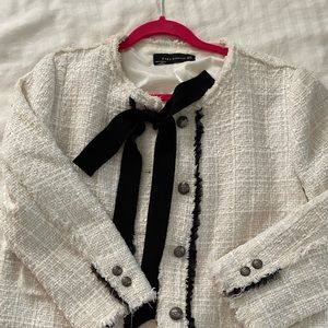 Zara tweed blazer with boy detail in ivory